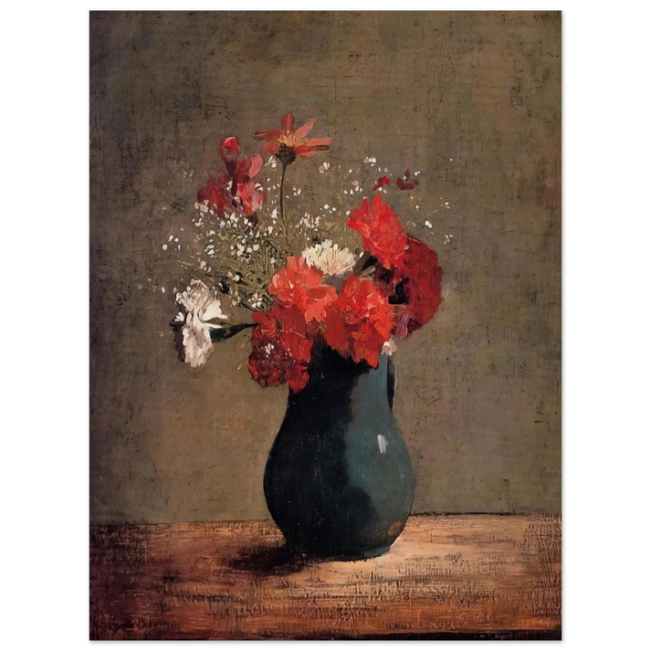 Odilon Redon - CARNATIONS AND BABY S BREATH IN A GREEN PITCHER  75x100 cm / 30x40inches Fine Art Poster