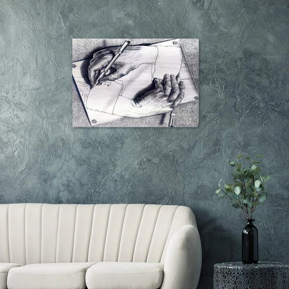 DRAWING HANDS - MC Escher Brushed Aluminum Print - 70x100 cm / 28x40 inches | MC Escher Aluminum Print | MC Escher Prints | Maurits Cornelis Escher Prints