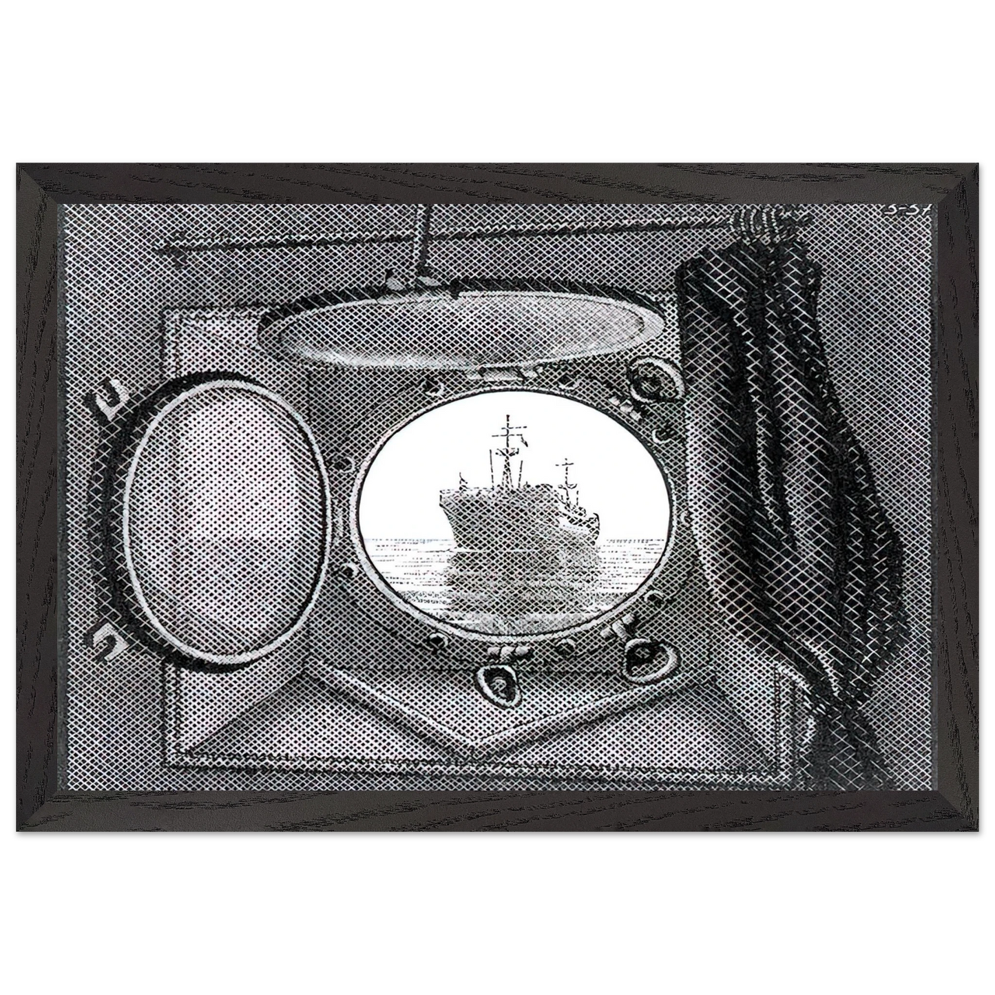 MC Escher - PORTHOLE Wall Art - 60x80 cm / 24x32 inches - Premium Wooden Framed Poster With Fine Art Paper-canvas - Black frame