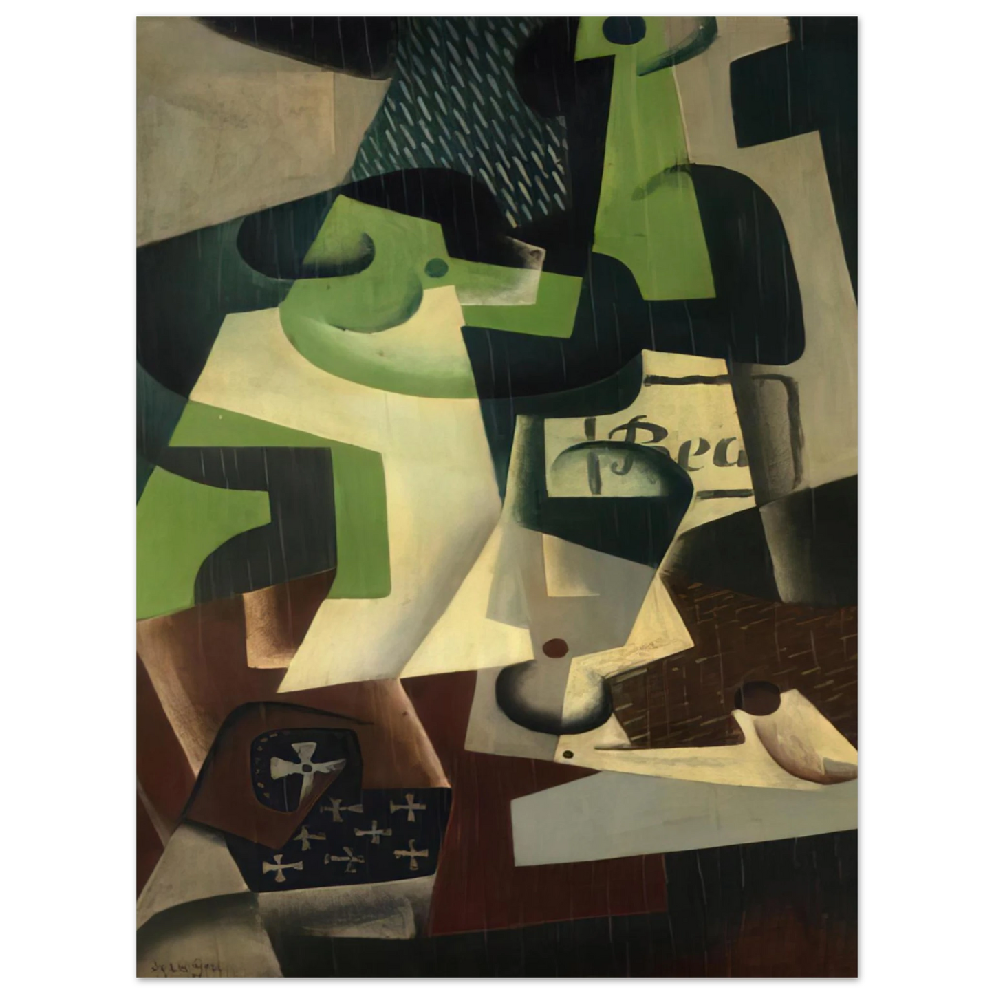 Juan Gris - BOTTLE OF BEAUNE AND A FRUIT DISH 1917  75x100 cm / 30x40inches Fine Art Poster
