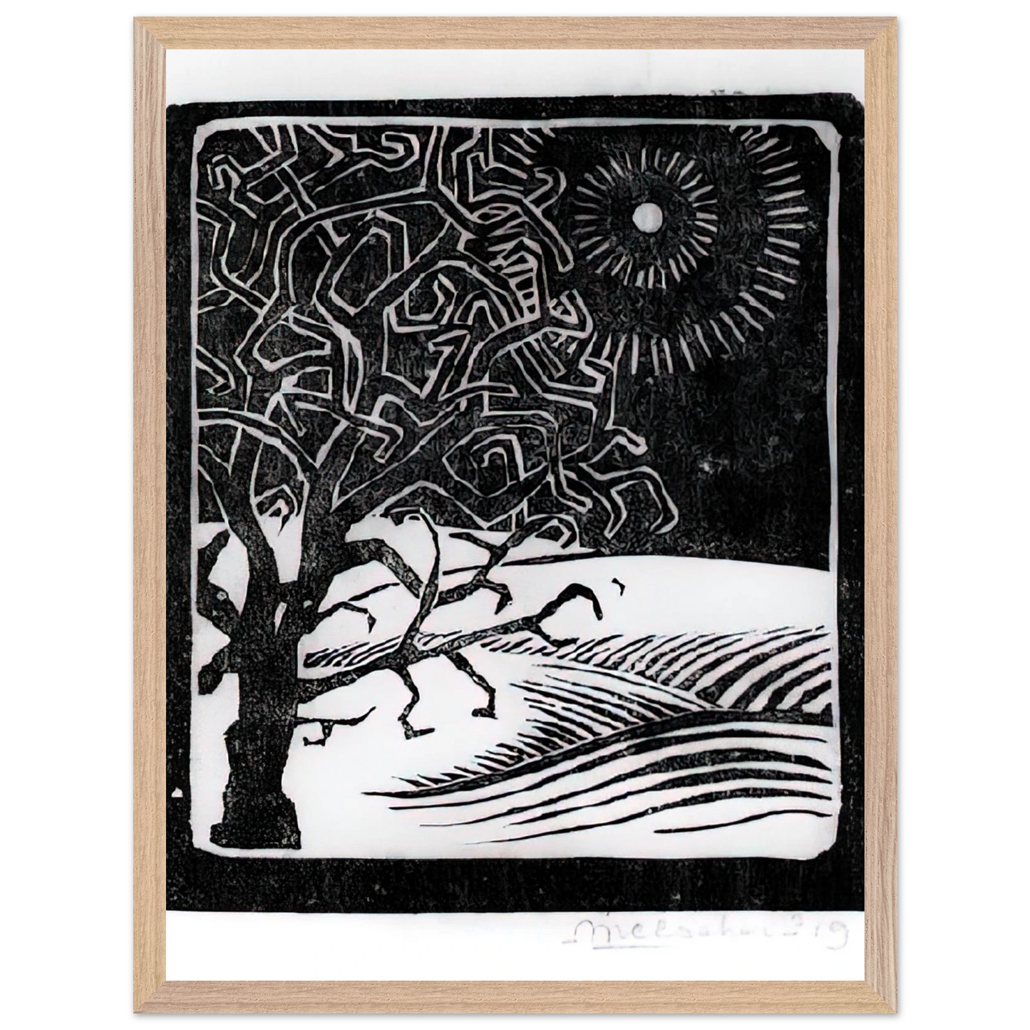 MC Escher - THE BORGER OAK Wall Art - 30x40 cm / 12x16 inches - Premium Wooden Framed Poster With Fine Art Paper-canvas - White frame