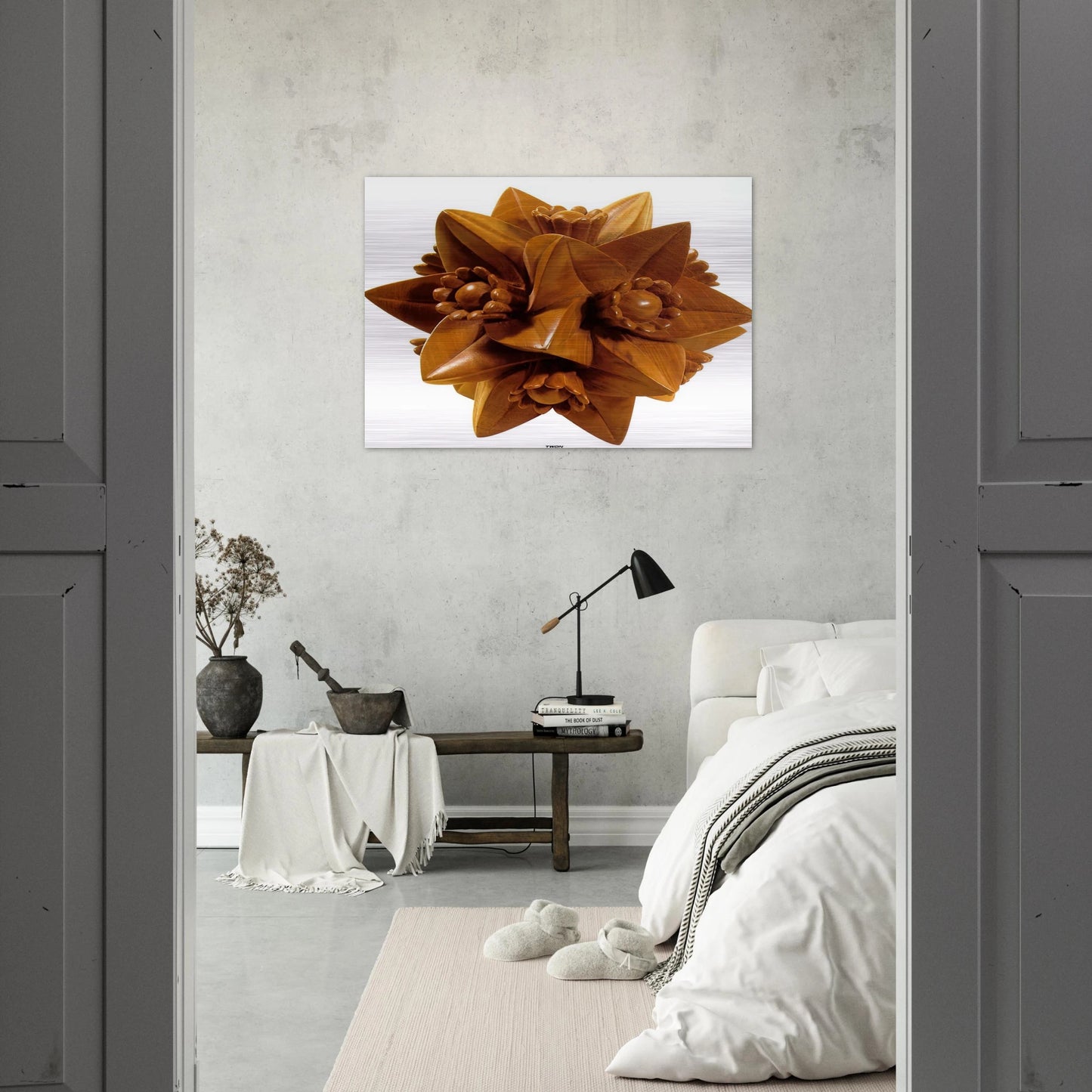 POLYHEDRON WITH FLOWERS - MC Escher Brushed Aluminum Print - 70x100 cm / 28x40 inches | MC Escher Aluminum Print | MC Escher Prints