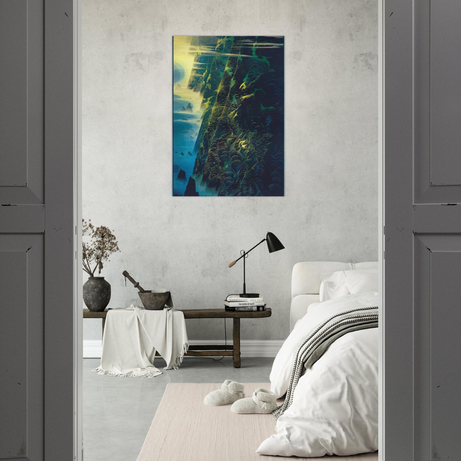 Jeweled Cliffs - Eyvind Earle Brushed Aluminum Print - 70x100 cm / 28x40 inches | Eyvind Earle Aluminum Print | Eyvind Earle Prints