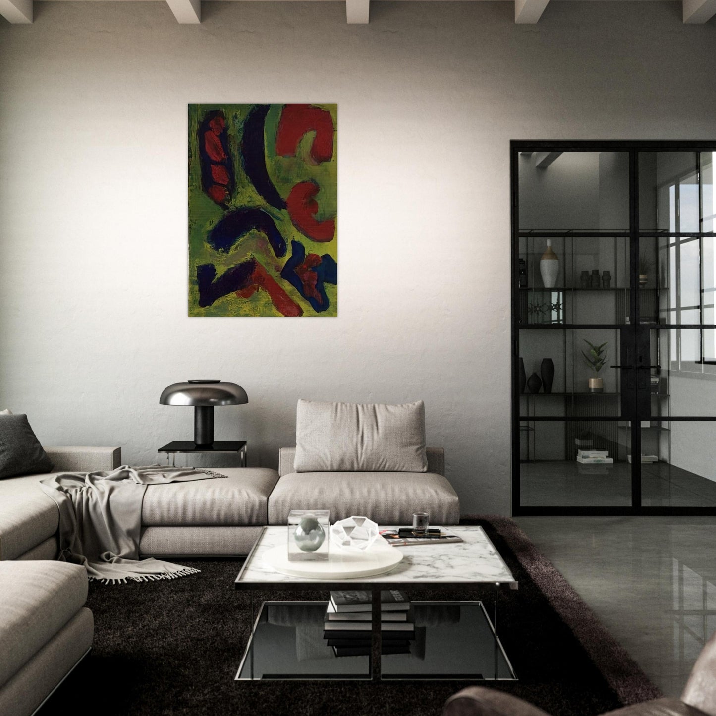 Abstract Composition in Green and Red - Barnett Newman Brushed Aluminum Print - 70x100 cm / 28x40 inches | Barnett Newman Aluminum Print | Barnett Newman Prints