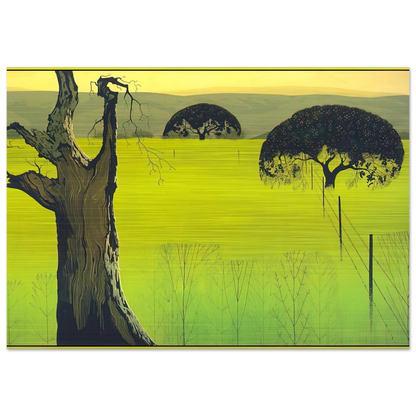 Mustard Field - Eyvind Earle Brushed Aluminum Print - 70x100 cm / 28x40 inches | Eyvind Earle Aluminum Print | Eyvind Earle Prints
