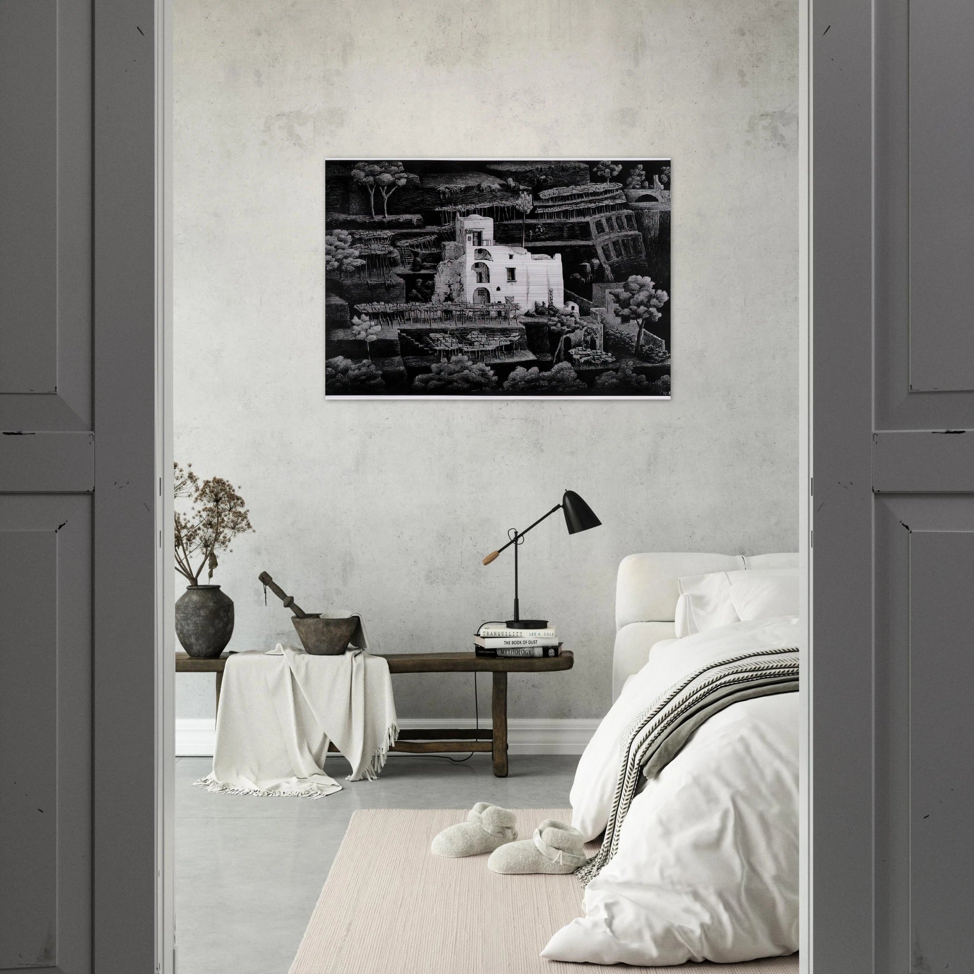 FARMHOUSE RAVELLO - MC Escher Brushed Aluminum Print - 70x100 cm / 28x40 inches | MC Escher Aluminum Print | MC Escher Prints