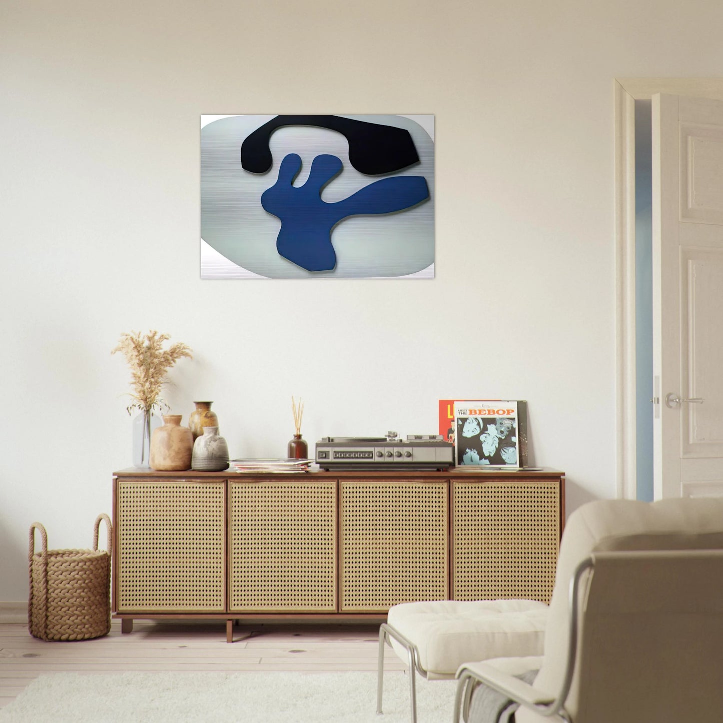 Overturned Blue Shoe With Two Heels Under a Black Vault - Jean Arp Brushed Aluminum Print - 70x100 cm / 28x40 inches | Jean Arp Aluminum Print | Jean Arp Prints
