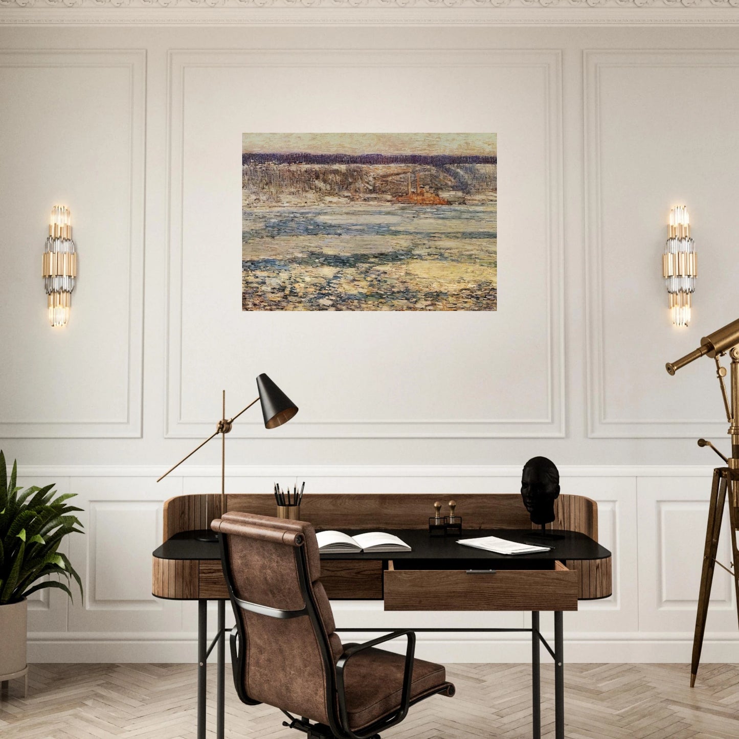 Ice on the Hudson - Childe Hassam Brushed Aluminum Print - 70x100 cm / 28x40 inches | Childe Hassam Aluminum Print | Childe Hassam Prints