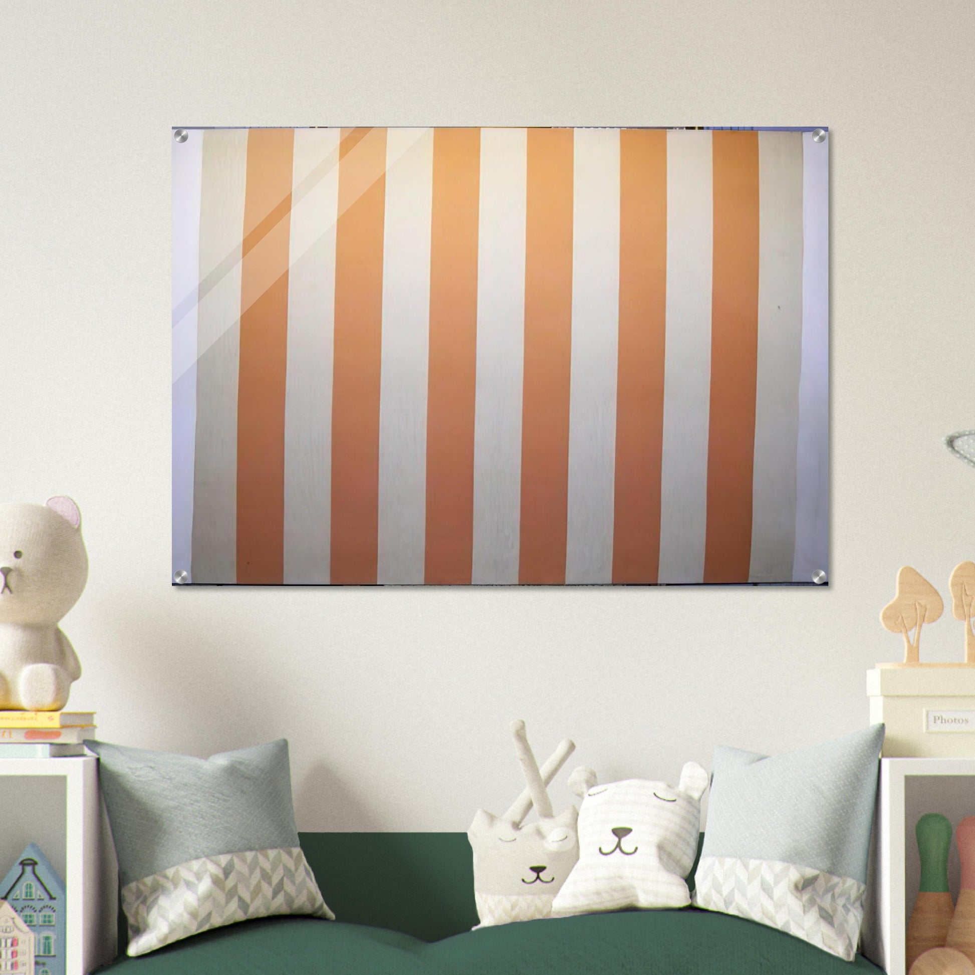Peinture acrylique blanche sur tissu rayé blanc et orange - 1967 - Daniel Buren Acrylic Print - 70x100 cm / 28x40″ inches