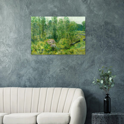 Spring Landscape with a Farmer and White Horse - Childe Hassam Brushed Aluminum Print - 70x100 cm / 28x40 inches | Childe Hassam Aluminum Print | Childe Hassam Prints