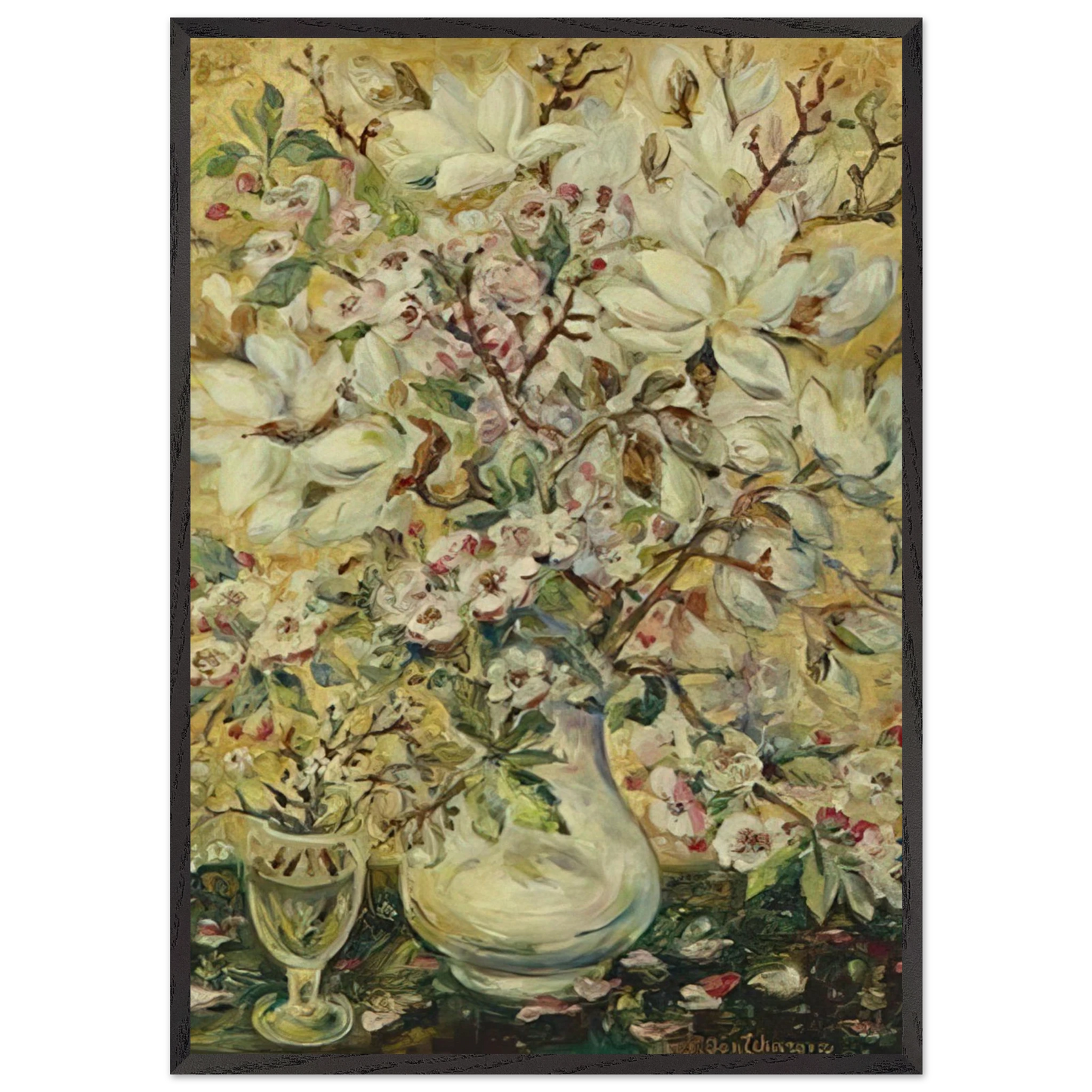 Flower vase - Post-Impressionism - Natalia Goncharova 70x100 cm / 28x40 inches Framed Art Print – Black Wooden Frame
