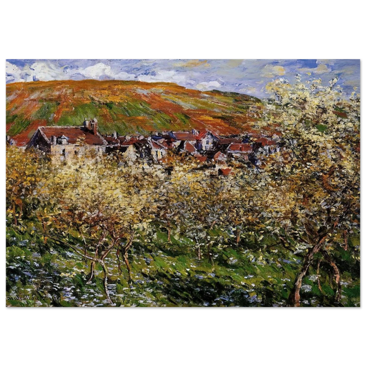 Plum Trees in Blossom at Vetheuil - claude monet Brushed Aluminum Print - 70x100 cm / 28x40 inches | claude monet Aluminum Print | claude monet Prints