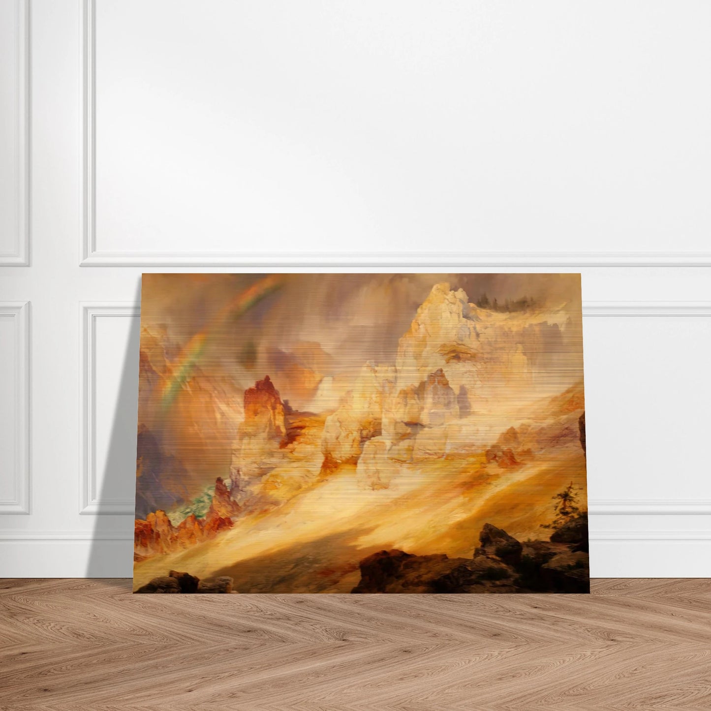 Rainbow over the Grand Canyon of the Yellowstone - Thomas Moran Brushed Aluminum Print - 70x100 cm / 28x40 inches | Thomas Moran Aluminum Print | Thomas Moran Prints