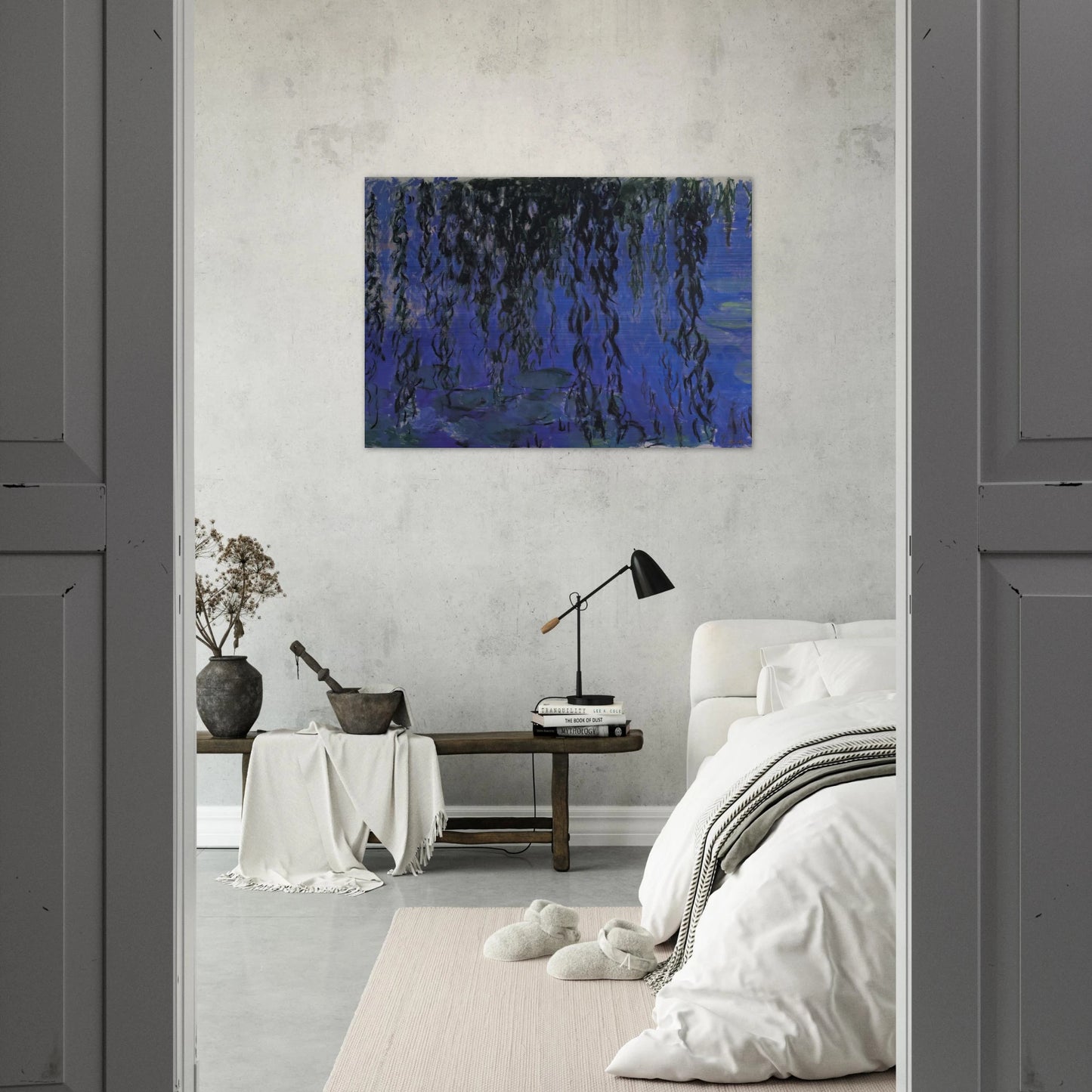 Water Lilies and Weeping Willow Branches - claude monet Brushed Aluminum Print - 70x100 cm / 28x40 inches | claude monet Aluminum Print | claude monet Prints