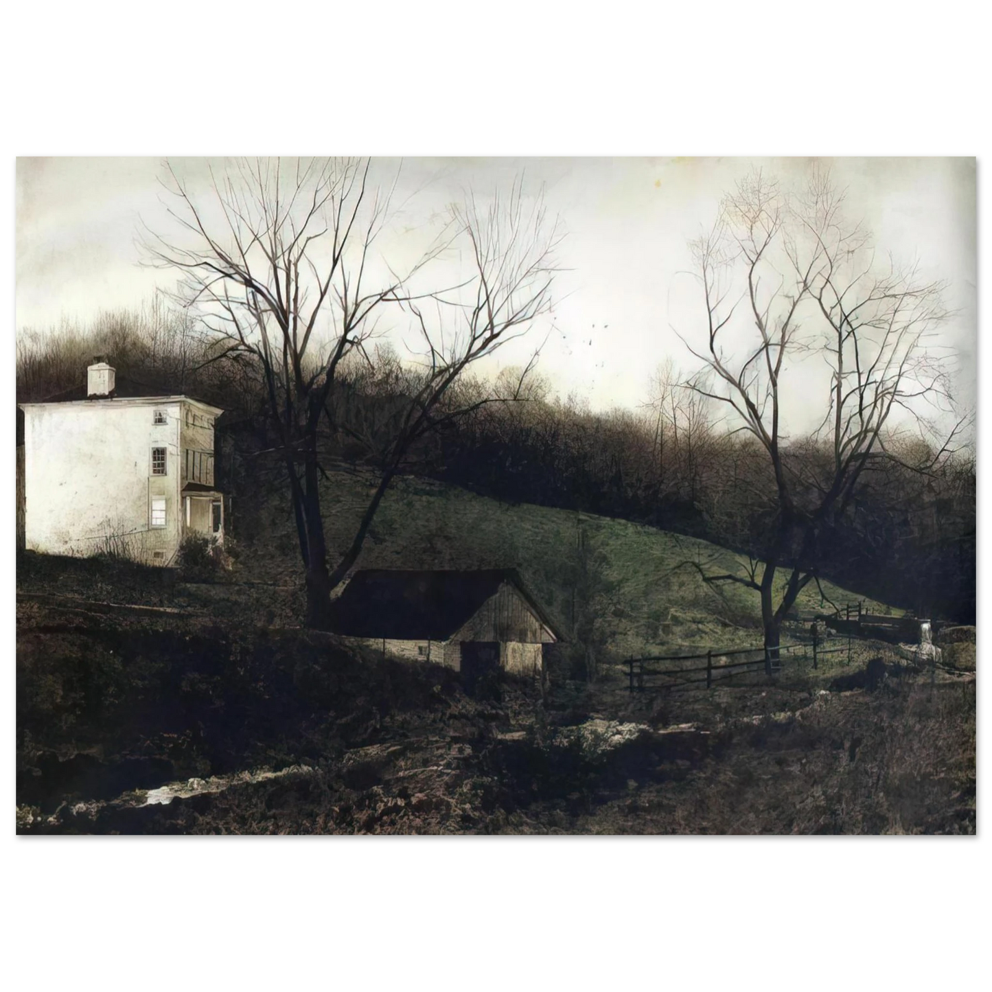 Andrew Wyeth - EVENING AT KUERNERS Wall Art - 30x40 cm / 12x16 inches - Premium Wooden Framed Poster With Fine Art Paper-canvas - Black frame