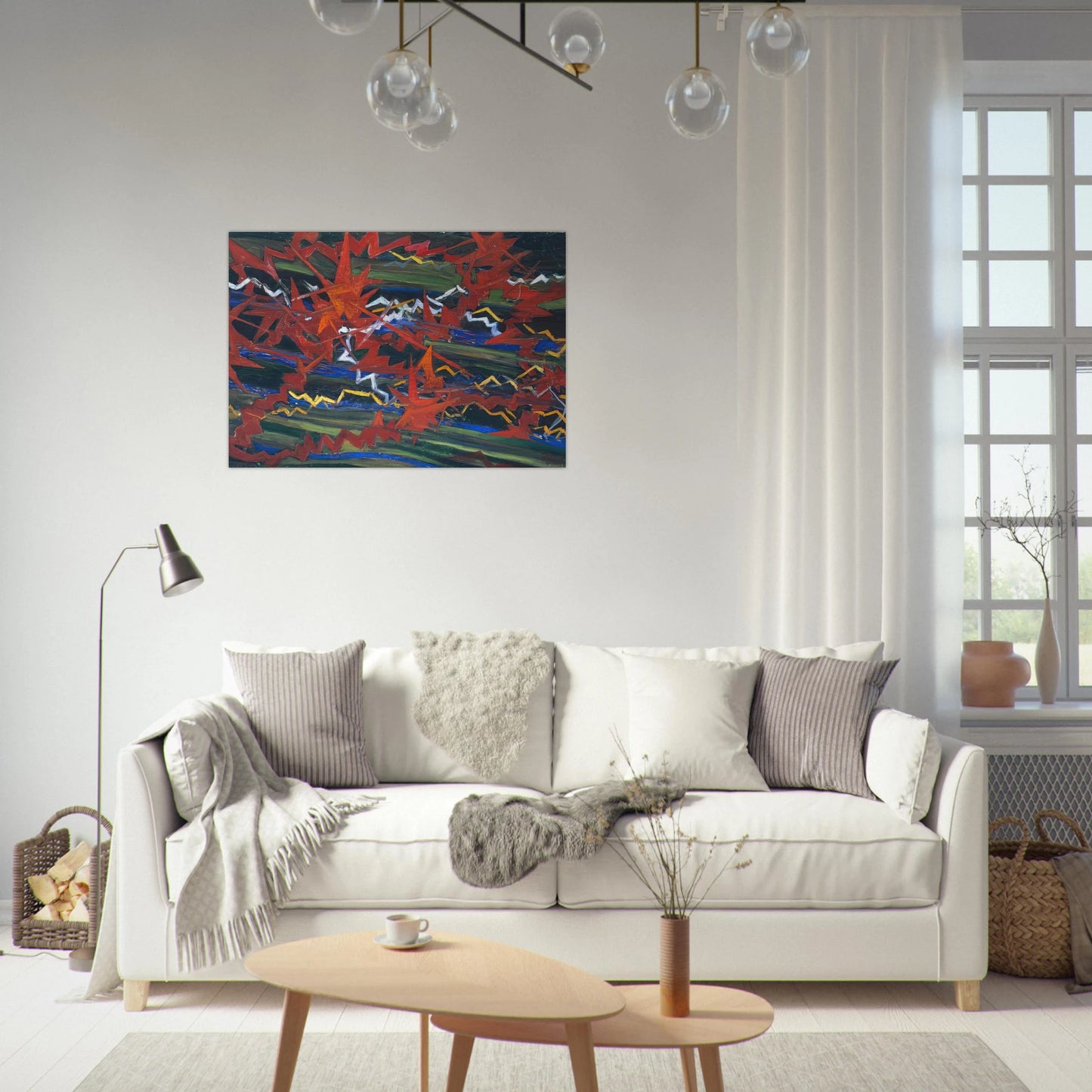 Explosion of Red on Green - Gerardo Dottori Brushed Aluminum Print - 70x100 cm / 28x40 inches | Gerardo Dottori Aluminum Print | Gerardo Dottori Prints