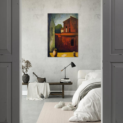 THE RED HOUSE 1927 - Carlo Carra Brushed Aluminum Print - 70x100 cm / 28x40 inches | Carlo Carra Aluminum Print | Carlo Carra Prints