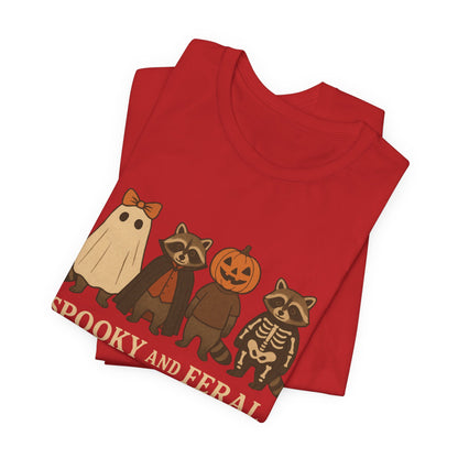 T-shirt "Raton laveur effrayant", T-shirt Halloween drôle à motifs, T-shirt vintage automne mignon, T-shirt tendance femme pour Halloween, T-shirt "Raton laveur sauvage"