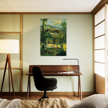 Village behind Trees - Paul Cézanne Brushed Aluminum Print - 70x100 cm / 28x40 inches | Paul Cézanne Aluminum Print | Paul Cézanne Prints