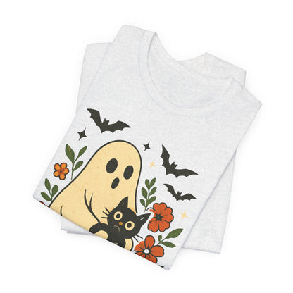 Fantôme effrayant tenant un chat noir Floral psychédélique Halloween