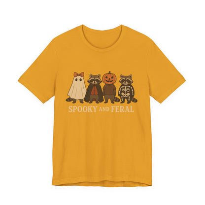 T-shirt "Raton laveur effrayant", T-shirt Halloween drôle à motifs, T-shirt vintage automne mignon, T-shirt tendance femme pour Halloween, T-shirt "Raton laveur sauvage"