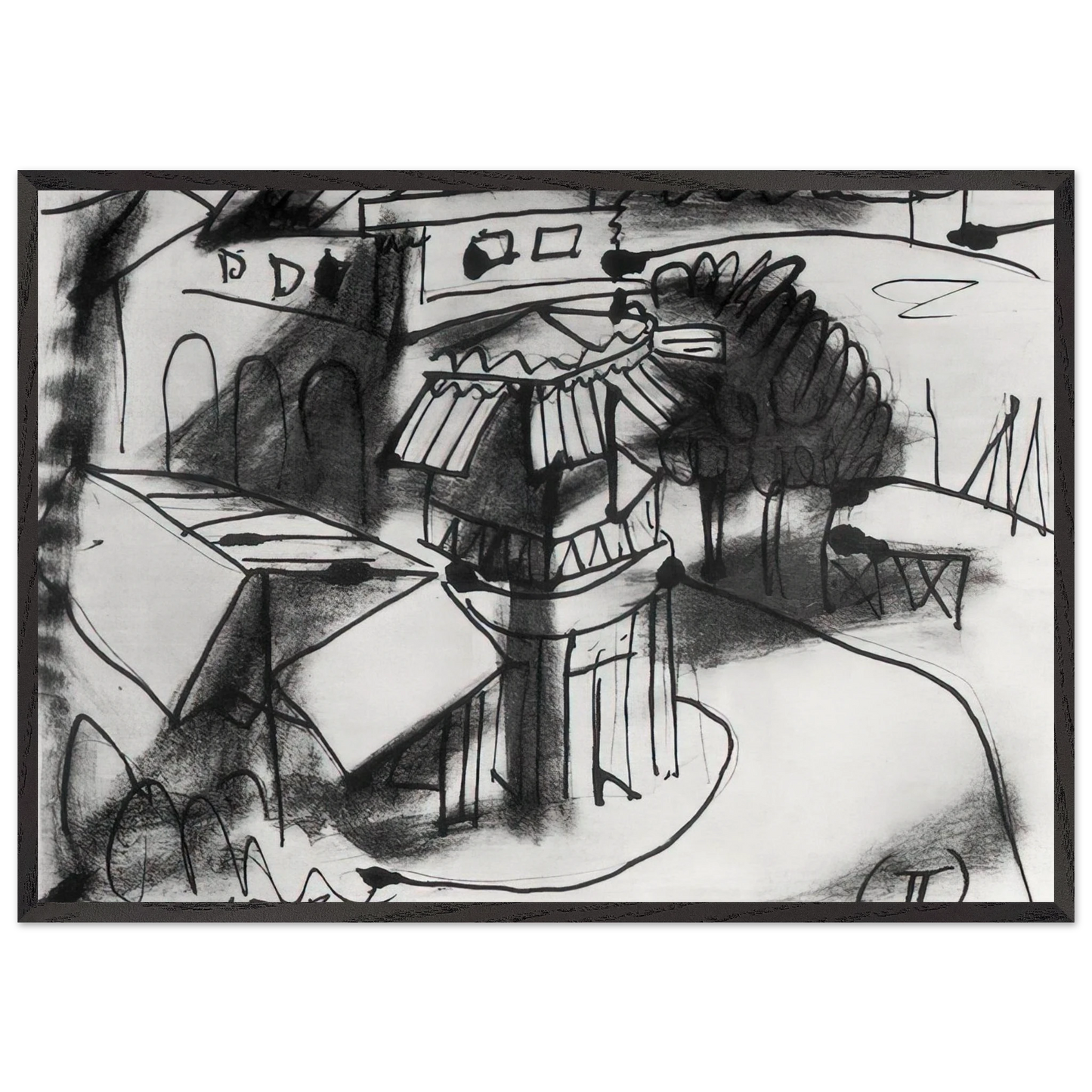 Cafe in Royan - 1940 - Pablo Picasso 70x100 cm / 28x40 inches Framed Art Print – Black Wooden Frame