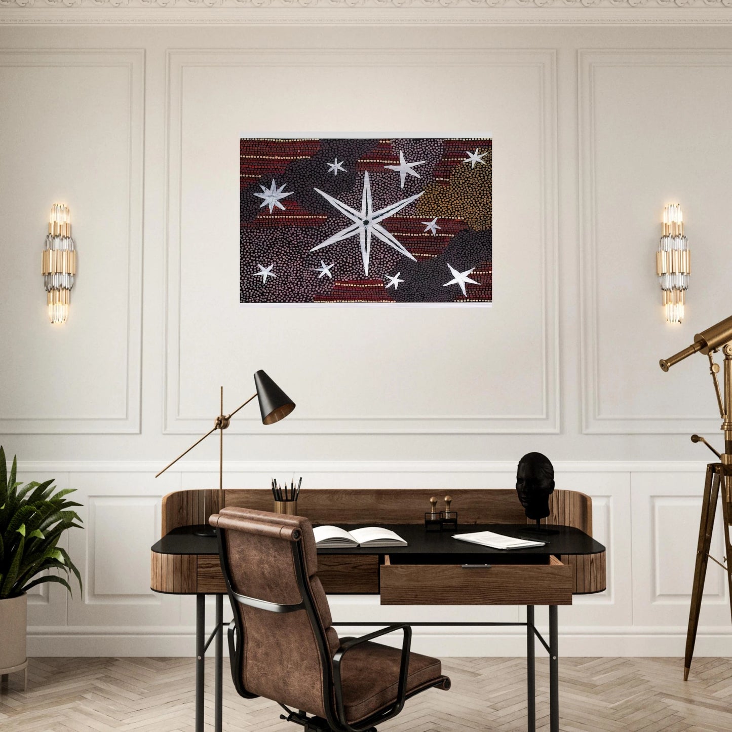 Rêve Etoile - 2001 - Clifford Possum Tjapaltjarri Brushed Aluminum Print - 70x100 cm / 28x40 inches | Clifford Possum Tjapaltjarri Aluminum Print | Clifford Possum Tjapaltjarri Prints
