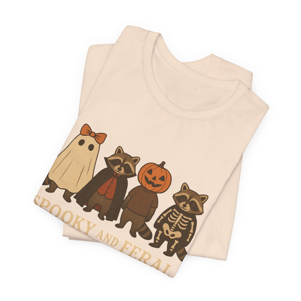 T-shirt "Raton laveur effrayant", T-shirt Halloween drôle à motifs, T-shirt vintage automne mignon, T-shirt tendance femme pour Halloween, T-shirt "Raton laveur sauvage"