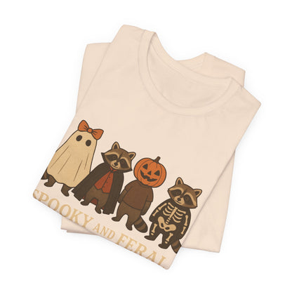 T-shirt "Raton laveur effrayant", T-shirt Halloween drôle à motifs, T-shirt vintage automne mignon, T-shirt tendance femme pour Halloween, T-shirt "Raton laveur sauvage"