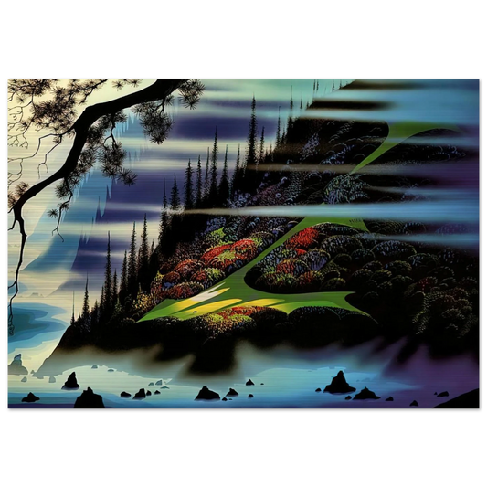 Pasture Through the Fog - Eyvind Earle Brushed Aluminum Print - 70x100 cm / 28x40 inches | Eyvind Earle Aluminum Print | Eyvind Earle Prints