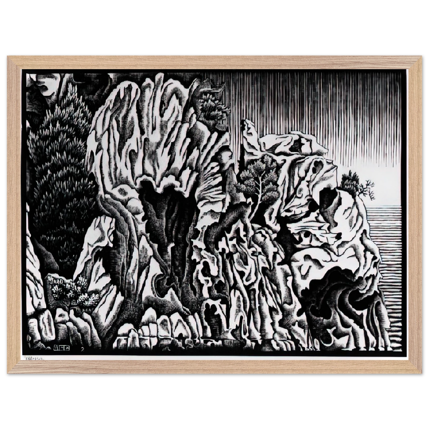 MC Escher - CALANCHE OF PIANA CORSICA FEBRUARY 1934 1934 Wall Art - 60x80 cm / 24x32 inches - Premium Wooden Framed Poster With Fine Art Paper-canvas - Black frame
