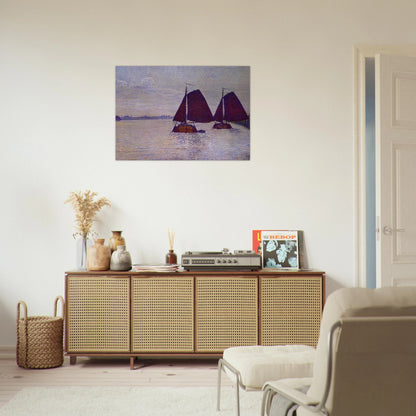 BARGES ON THE RIVER SCHELDT 1892 - Theo van Rysselberghe Brushed Aluminum Print - 70x100 cm / 28x40 inches | Theo van Rysselberghe Aluminum Print | Theo van Rysselberghe Prints