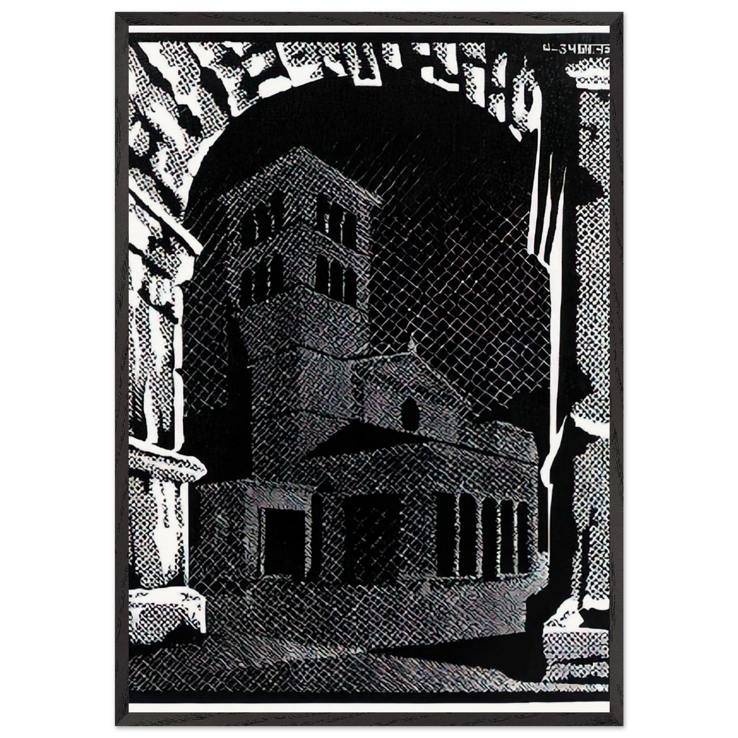 NOCTURNAL ROME 3 - MC Escher 70x100 cm / 28x40 inches Framed Art Print – Black Wooden Frame | Maurits Cornelis Escher Prints