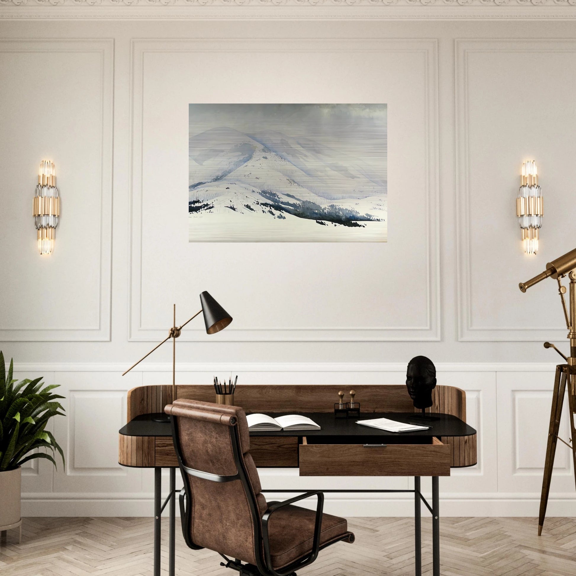 Snowy Mountain - Eyvind Earle Brushed Aluminum Print - 70x100 cm / 28x40 inches | Eyvind Earle Aluminum Print | Eyvind Earle Prints