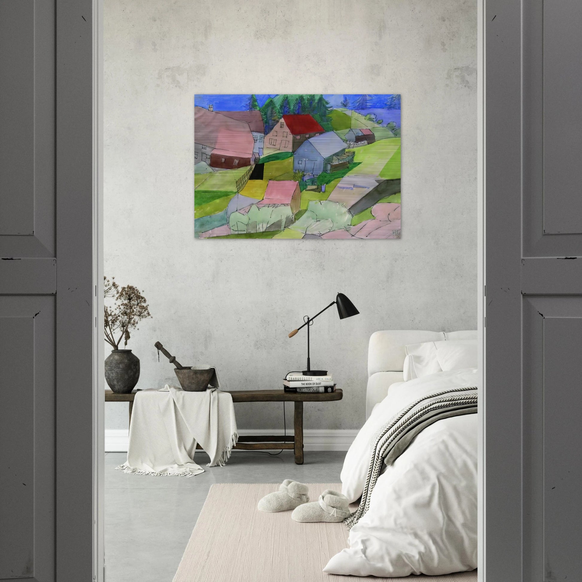 Häuser im Schwarzwald - Naïve Art Primitivism - Johannes Itten Brushed Aluminum Print - 70x100 cm / 28x40 inches | Johannes Itten Aluminum Print | Johannes Itten Prints