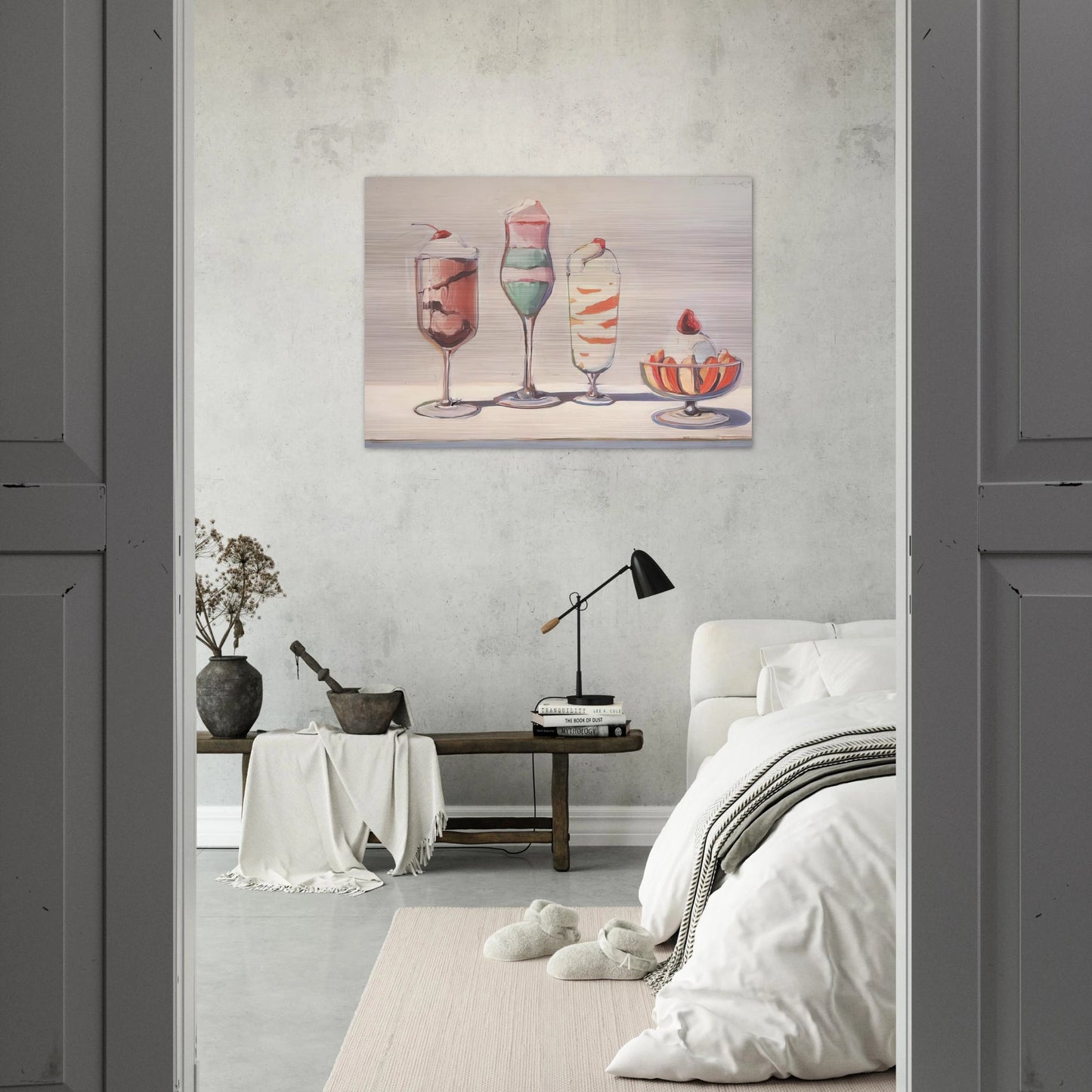 Four Sundaes - Pop Art - Wayne Thiebaud Brushed Aluminum Print - 70x100 cm / 28x40 inches | Wayne Thiebaud Aluminum Print | Wayne Thiebaud Prints