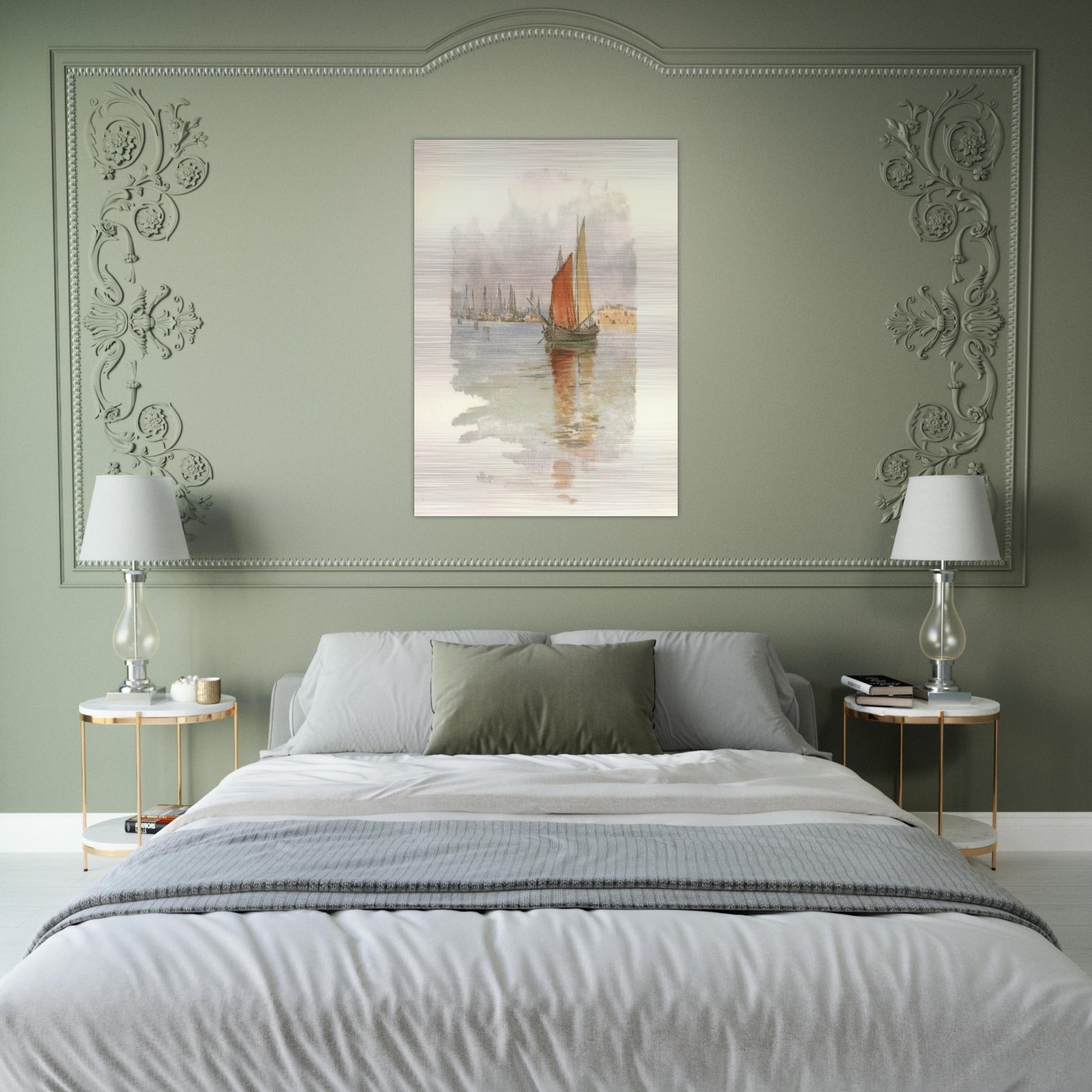 Woodboats and Dogana - Childe Hassam Brushed Aluminum Print - 70x100 cm / 28x40 inches | Childe Hassam Aluminum Print | Childe Hassam Prints