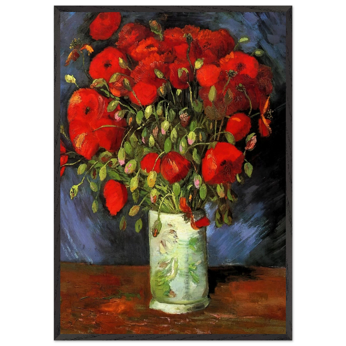 Vase with Red Poppies - Vincent van Gogh 70x100 cm / 28x40 inches Framed Art Print – Black Wooden Frame