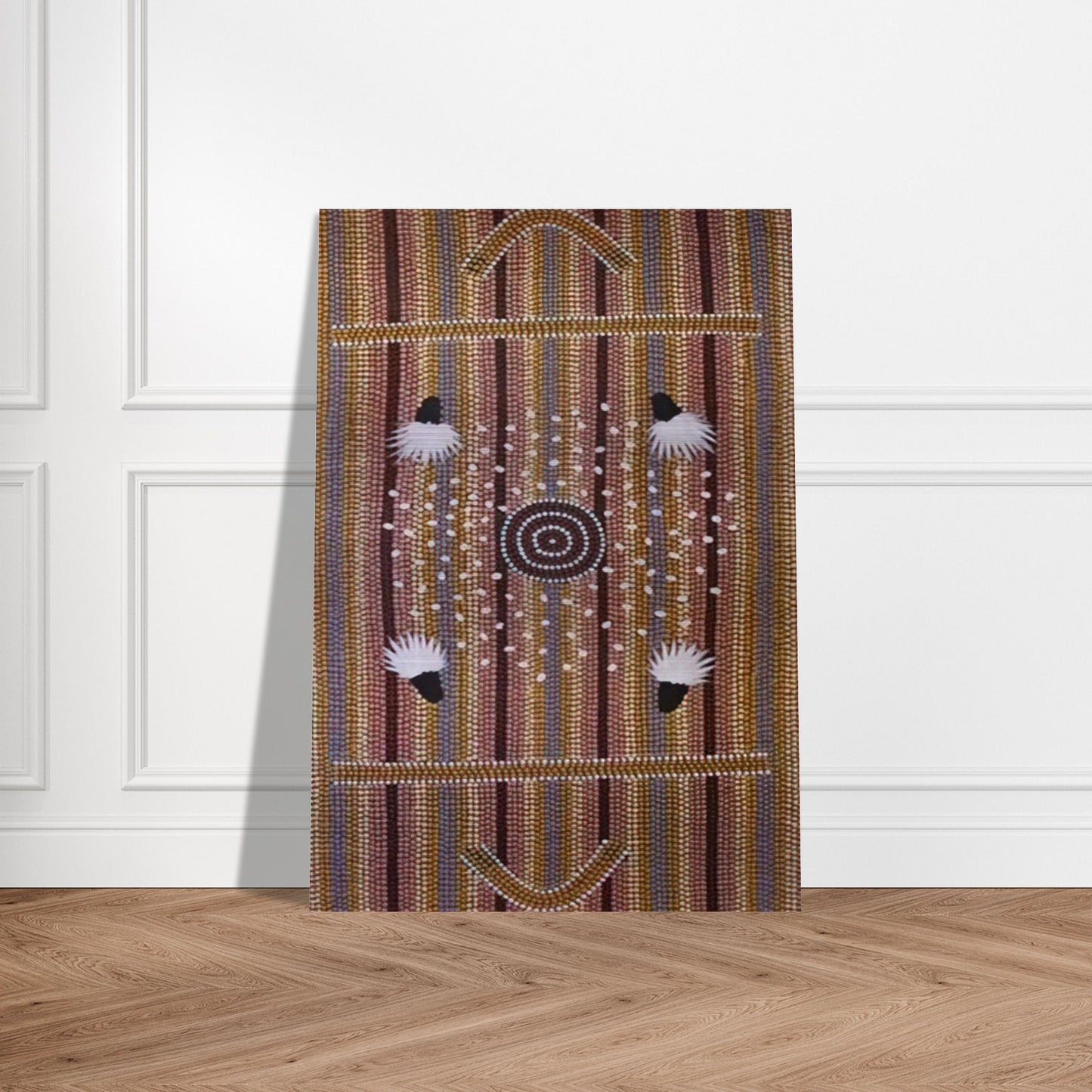 Bush Plum Dreaming - Native Art - Clifford Possum Tjapaltjarri Brushed Aluminum Print - 70x100 cm / 28x40 inches | Clifford Possum Tjapaltjarri Aluminum Print | Clifford Possum Tjapaltjarri Prints