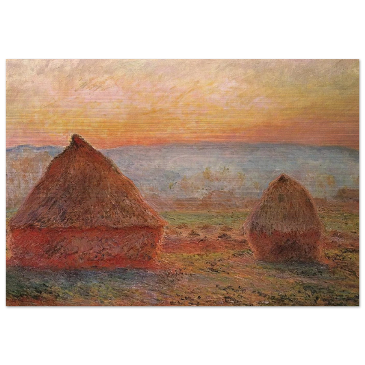 Grainstacks at Giverny, Sunset - claude monet Brushed Aluminum Print - 70x100 cm / 28x40 inches | claude monet Aluminum Print | claude monet Prints