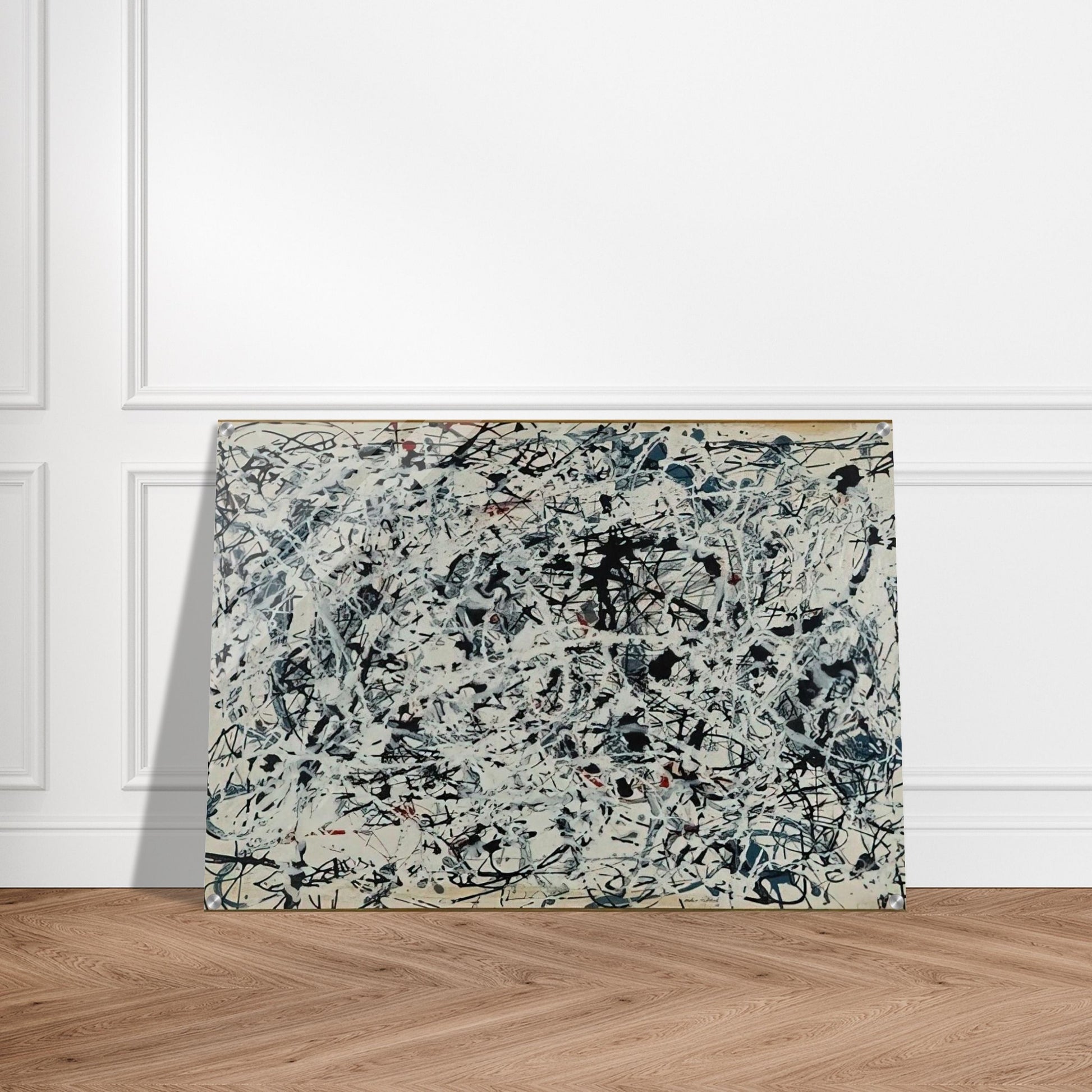 COMPOSITION WHITE BLACK BLUE AND RED ON WHITE 1948 - Jackson Pollock Acrylic Print - 70x100 cm / 28x40″ inches | Jackson Pollock Wall Art | Jackson Pollock Prints