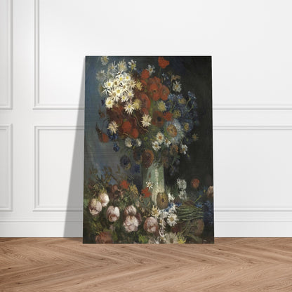 Still life with meadow flowers and roses - Vincent van Gogh Brushed Aluminum Print - 70x100 cm / 28x40 inches | Vincent van Gogh Aluminum Print | Vincent van Gogh Prints