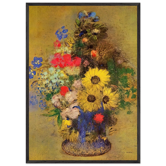 VASE OF FLOWERS 12 - Odilon Redon 70x100 cm / 28x40 inches Framed Art Print – Black Wooden Frame