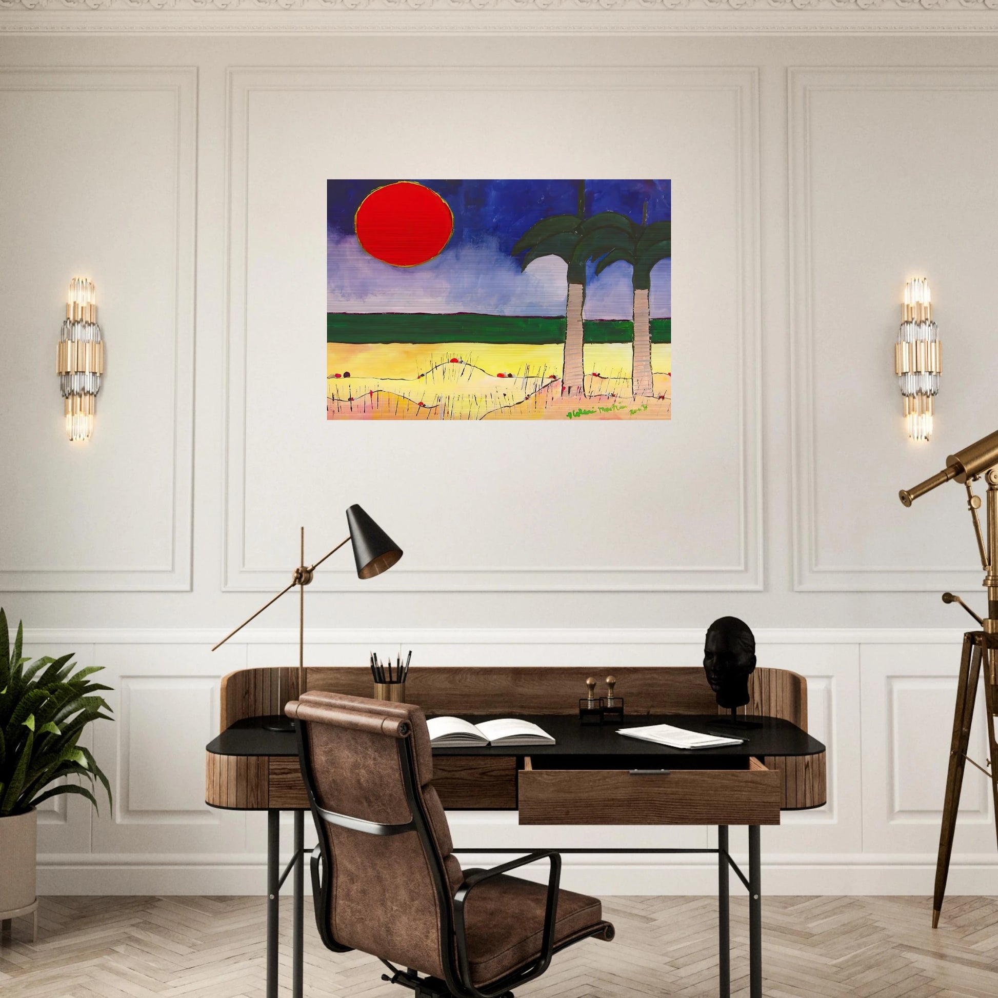 Marinha com Sol e Palmeiras - 2003 - Aldemir Martins Brushed Aluminum Print - 70x100 cm / 28x40 inches | Aldemir Martins Aluminum Print | Aldemir Martins Prints