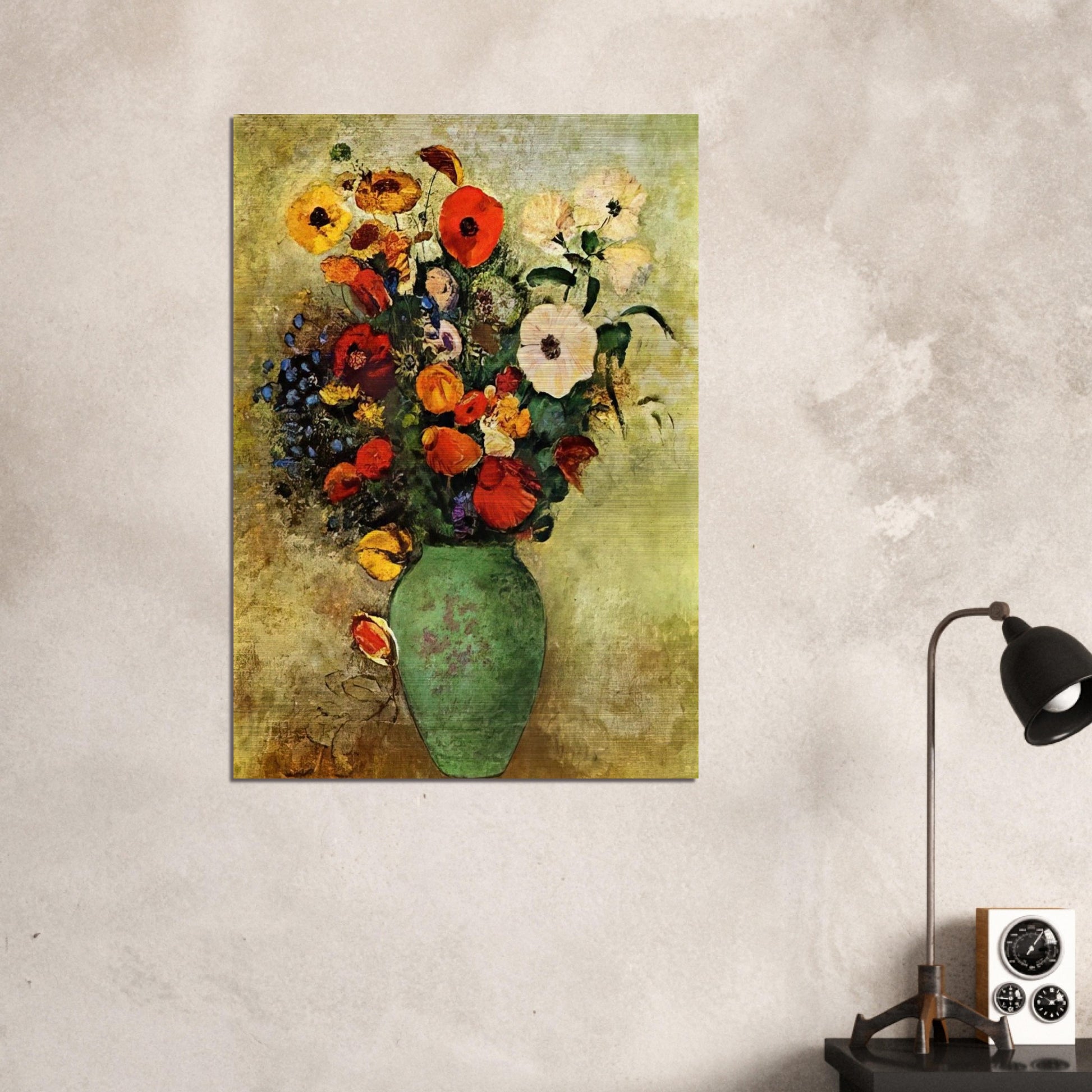 BOUQUET OF FLOWERS IN A GREEN VASE - Odilon Redon Brushed Aluminum Print - 70x100 cm / 28x40 inches | Odilon Redon Aluminum Print | Odilon Redon Prints