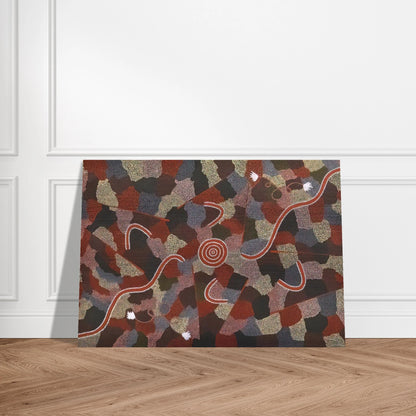 Family Dreaming - Native Art - Clifford Possum Tjapaltjarri Brushed Aluminum Print - 70x100 cm / 28x40 inches | Clifford Possum Tjapaltjarri Aluminum Print | Clifford Possum Tjapaltjarri Prints