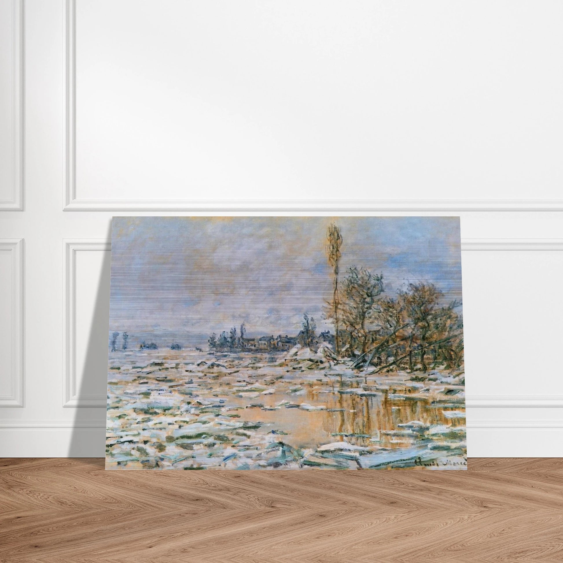 Breakup of Ice, Lavacourt, Grey Weather - claude monet Brushed Aluminum Print - 70x100 cm / 28x40 inches | claude monet Aluminum Print | claude monet Prints