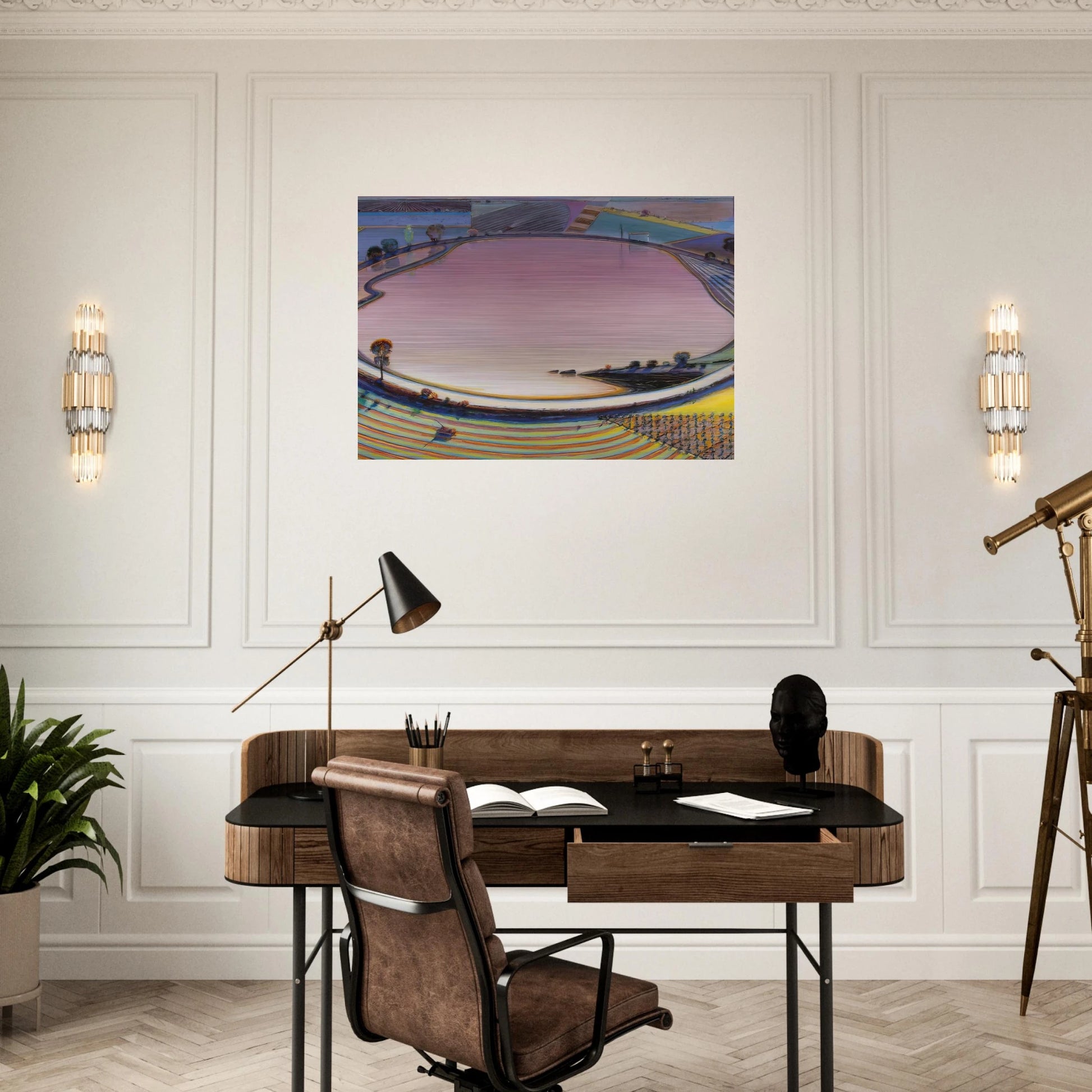 Reservoir - 1999 - Wayne Thiebaud Brushed Aluminum Print - 70x100 cm / 28x40 inches | Wayne Thiebaud Aluminum Print | Wayne Thiebaud Prints