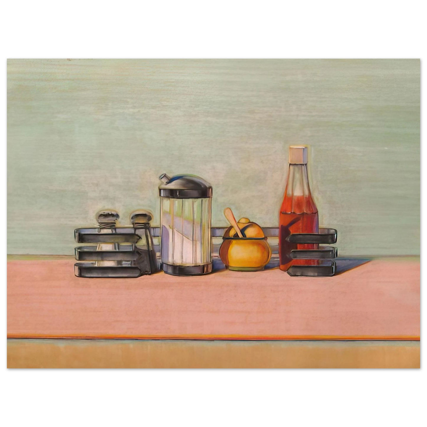 Wayne Thiebaud - Caged Condiments - 2000 Wall Art - 21x29.7 cm / 8x12" - Premium Wooden Framed Poster With Fine Art Paper - Black frame