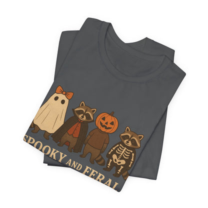 T-shirt "Raton laveur effrayant", T-shirt Halloween drôle à motifs, T-shirt vintage automne mignon, T-shirt tendance femme pour Halloween, T-shirt "Raton laveur sauvage"